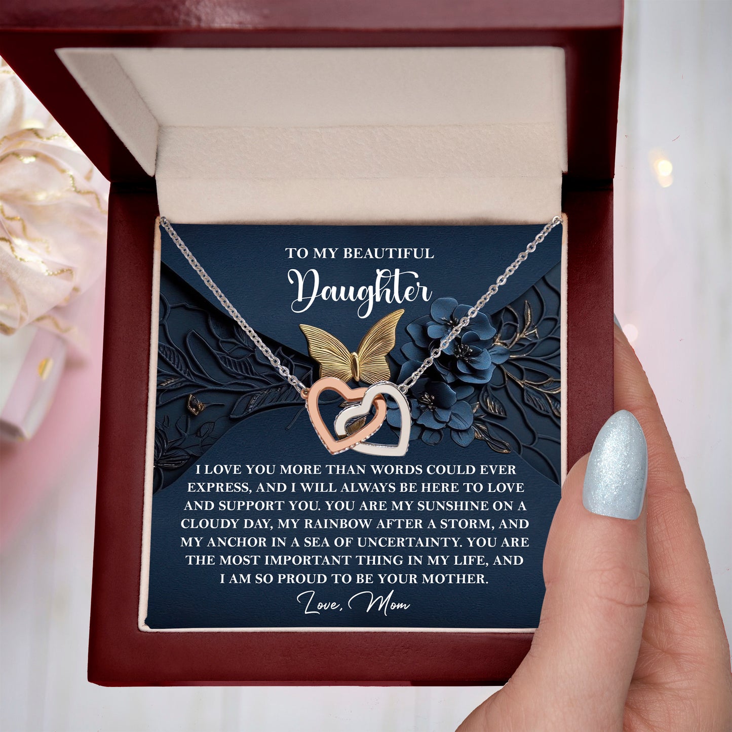 Daughter Gift - My Sunshine - Interlocking Hearts Necklace – A Heartfelt Gift from Mom - Mallard Moon Gift Shop