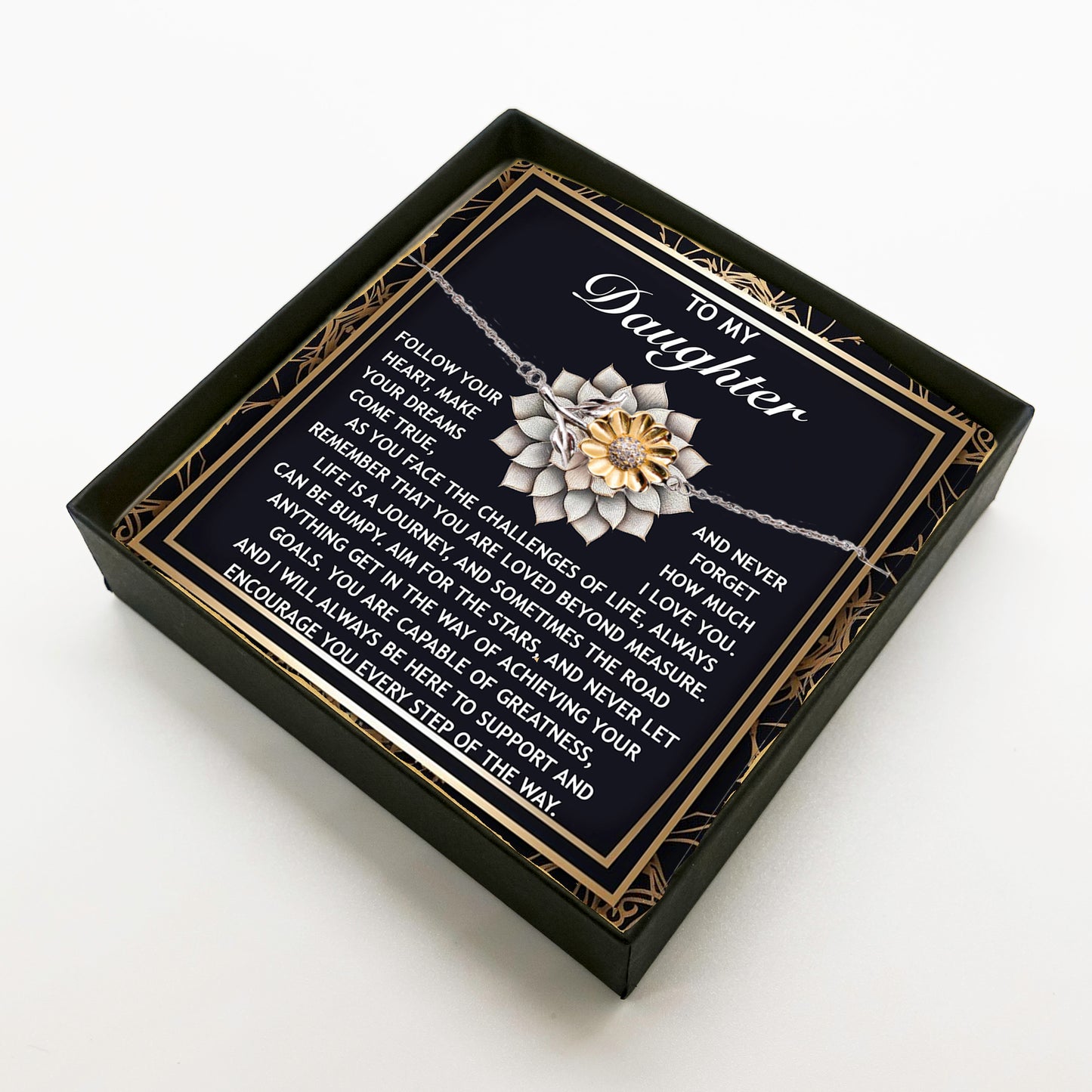 Sunflower Bracelet for Daughter - Dreams Come True – 925 Sterling Silver with 18K Gold-Plated Petals – Inspirational Jewelry Gift from Parent – Includes Heartfelt Message Card - Mallard Moon Gift Shop