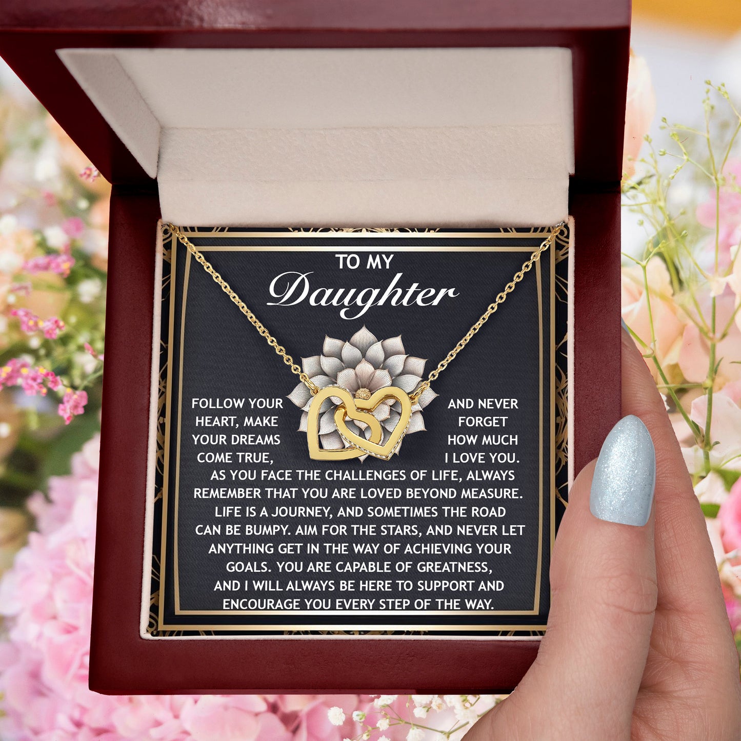 To My Daughter -A Gift of Love, Encouragement & Strength - Interlocking Hearts Necklace - Mallard Moon Gift Shop