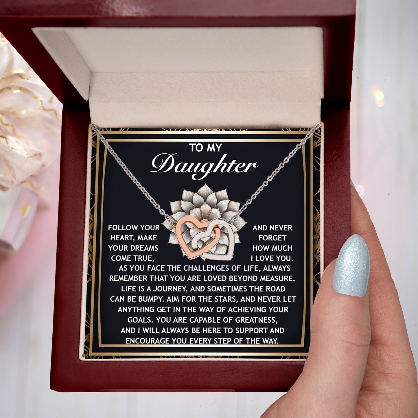 To My Daughter -A Gift of Love, Encouragement & Strength - Interlocking Hearts Necklace - Mallard Moon Gift Shop