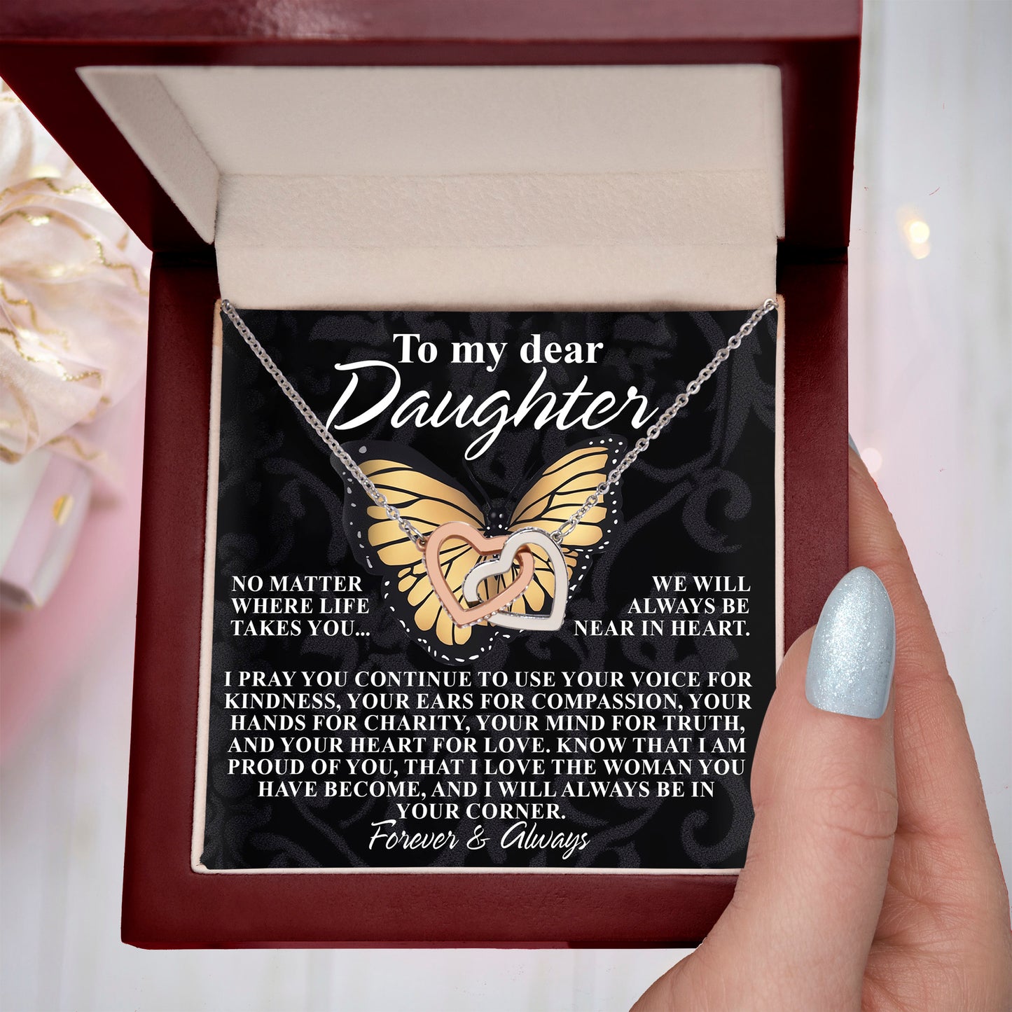Gift for Daughter - No Matter Where Life Takes You, I’m Always Near - Interlocking Hearts Necklace - Mallard Moon Gift Shop