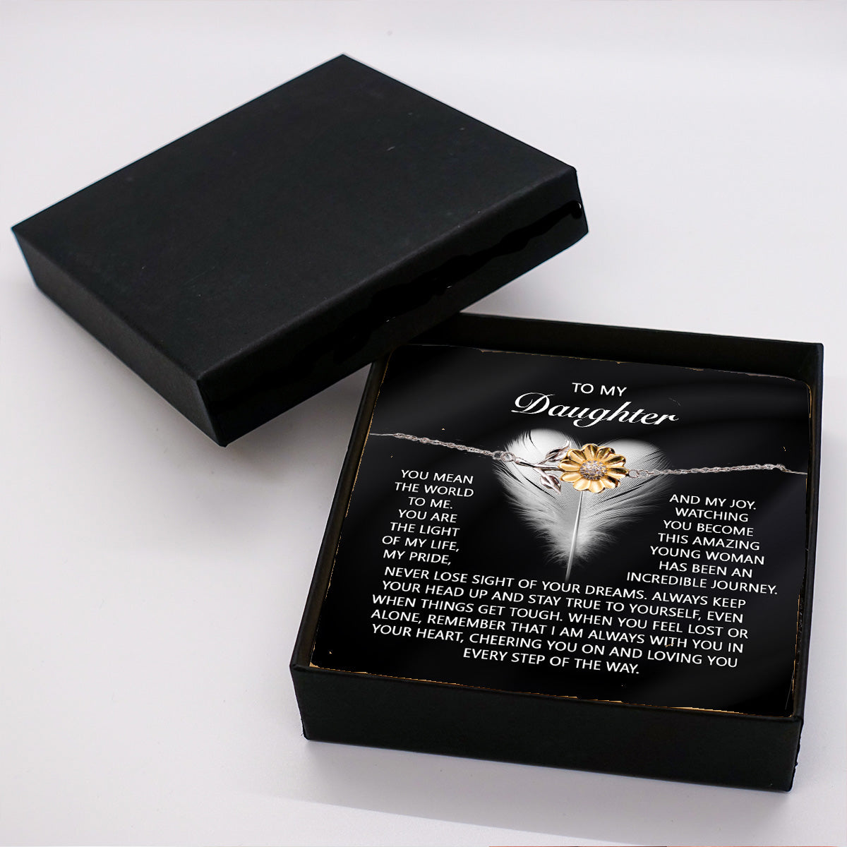 Daughter Sunflower Bracelet- My Pride and Joy – 925 Sterling Silver with 18K Gold-Plated Petals – Inspirational Jewelry Gift from Parent – Includes Heartfelt Message Card - Mallard Moon Gift Shop