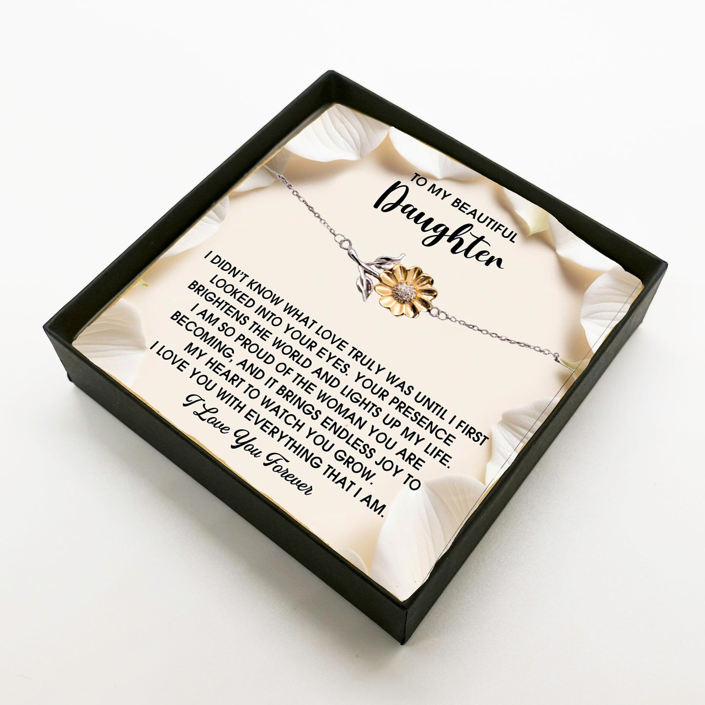 Daughter Sunflower Bracelet - Proud of You – 925 Sterling Silver with 18K Gold-Plated Petals – Meaningful Jewelry Gift from Parent – Includes Heartfelt Message Card - Mallard Moon Gift Shop