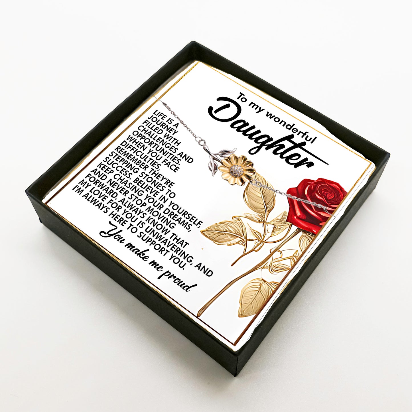 To My Wonderful Daughter – You Make Me Proud – Motivational Sunflower Bracelet Gift with Message of Love and Support - Mallard Moon Gift Shop