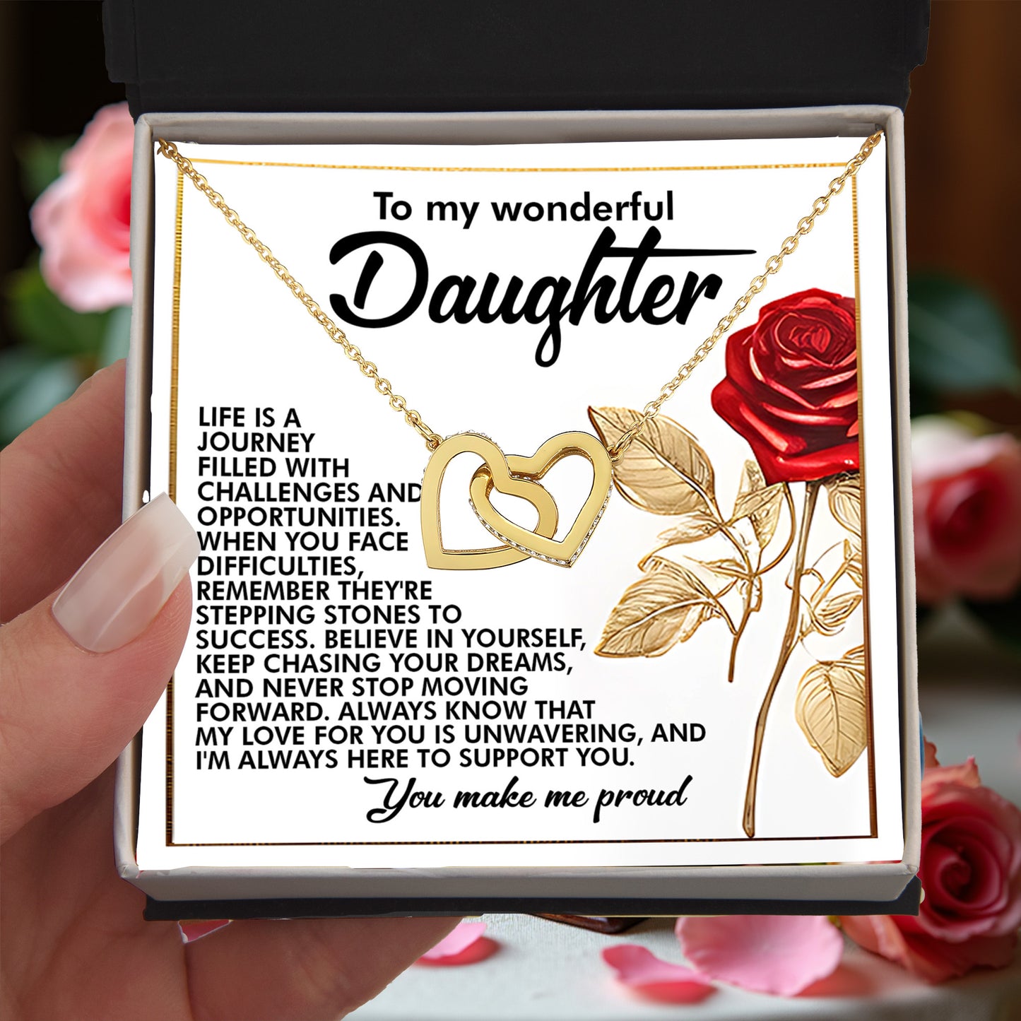 To My Wonderful Daughter – You Make Me Proud – Motivational Necklace Gift with Message of Love and Support - Mallard Moon Gift Shop