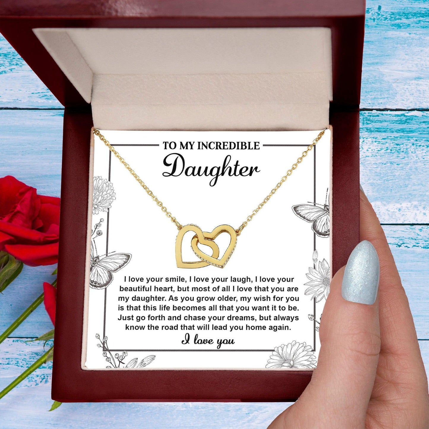Gift for Daughter with Inspirational Message -I Love Your Smile - Lead You Home Interlocking Hearts Necklace - Mallard Moon Gift Shop