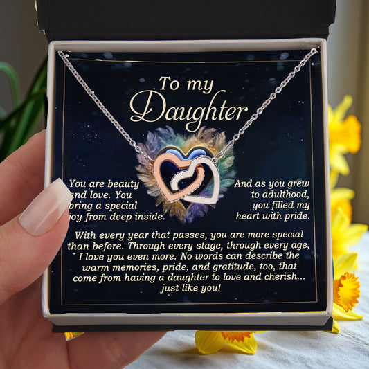 To My Daughter - Sentimental Gift of Love & Pride - Interlocking Hearts Necklace - Mallard Moon Gift Shop
