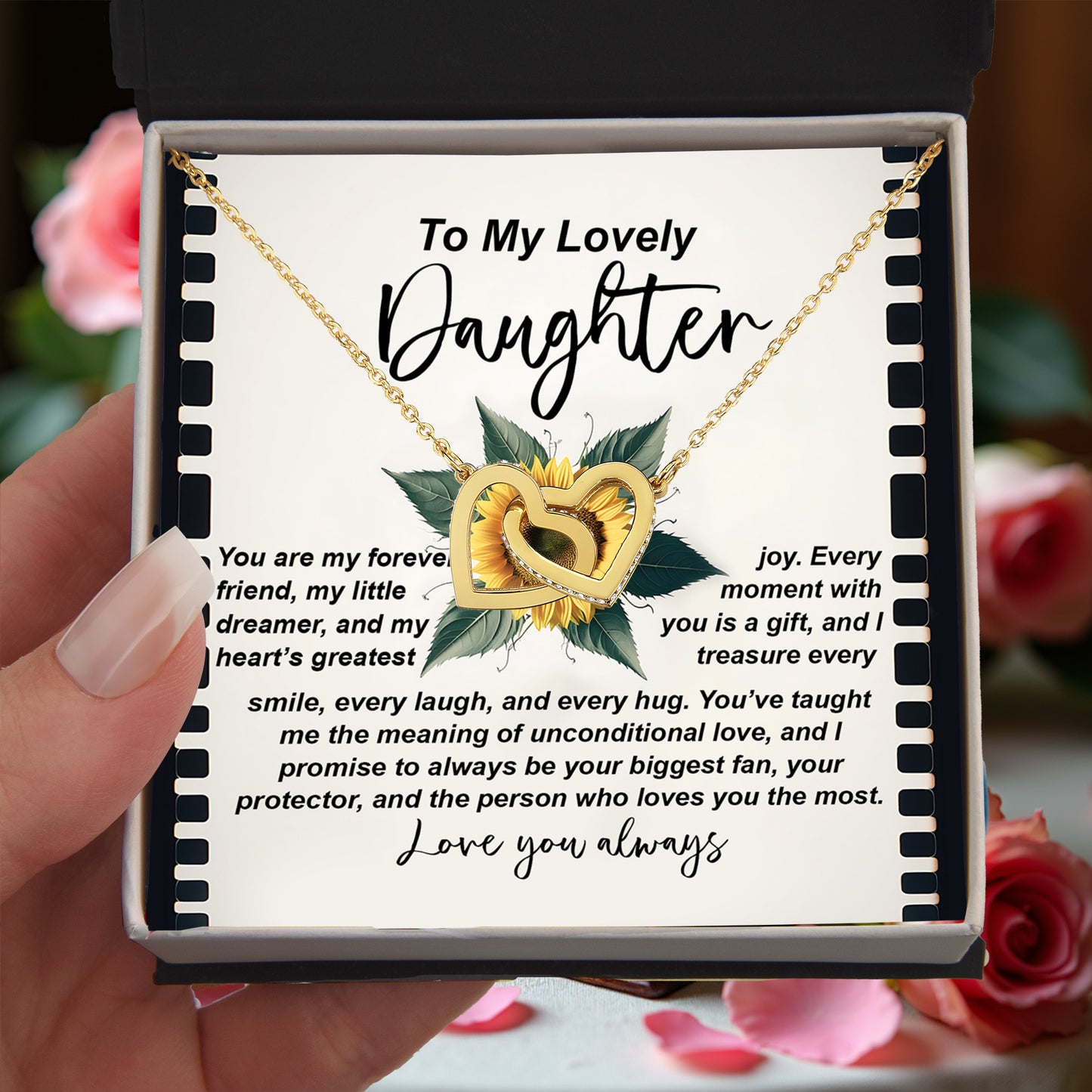 To My Lovely Daughter - Sentimental Gift of Love & Pride - Interlocking Hearts Necklace - Mallard Moon Gift Shop
