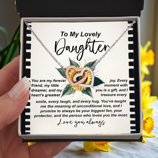To My Lovely Daughter - Sentimental Gift of Love & Pride - Interlocking Hearts Necklace - Mallard Moon Gift Shop