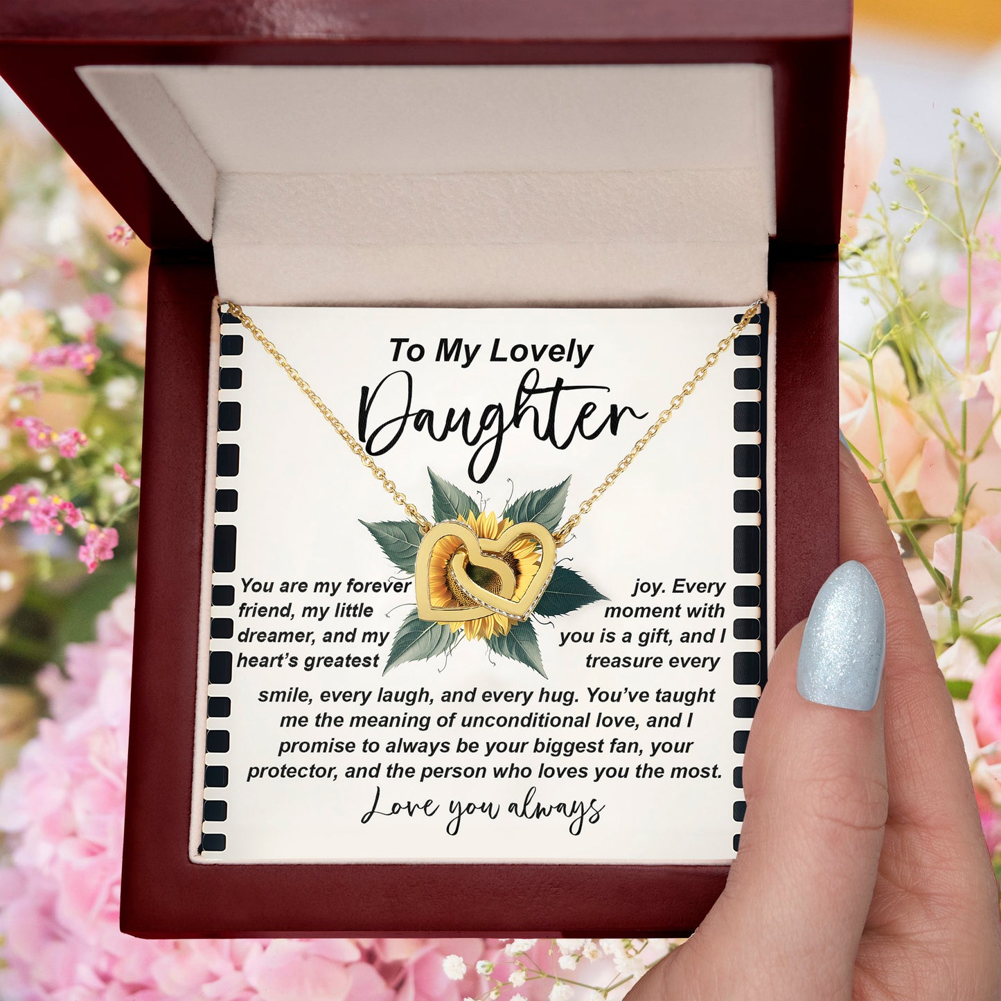To My Lovely Daughter - Sentimental Gift of Love & Pride - Interlocking Hearts Necklace - Mallard Moon Gift Shop