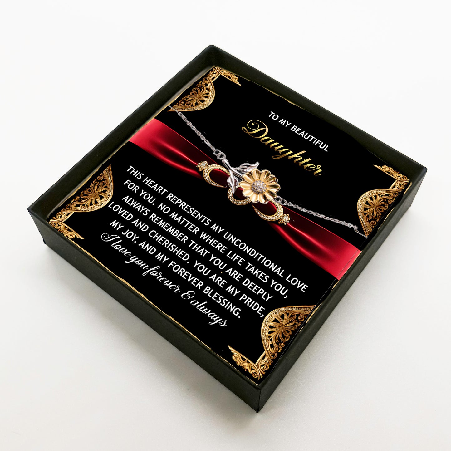 Daughter Sunflower Bracelet - Unconditional Love – 925 Sterling Silver with 18K Gold-Plated Petals – Meaningful Jewelry Gift from Parent – Includes Heartfelt Message Card - Mallard Moon Gift Shop