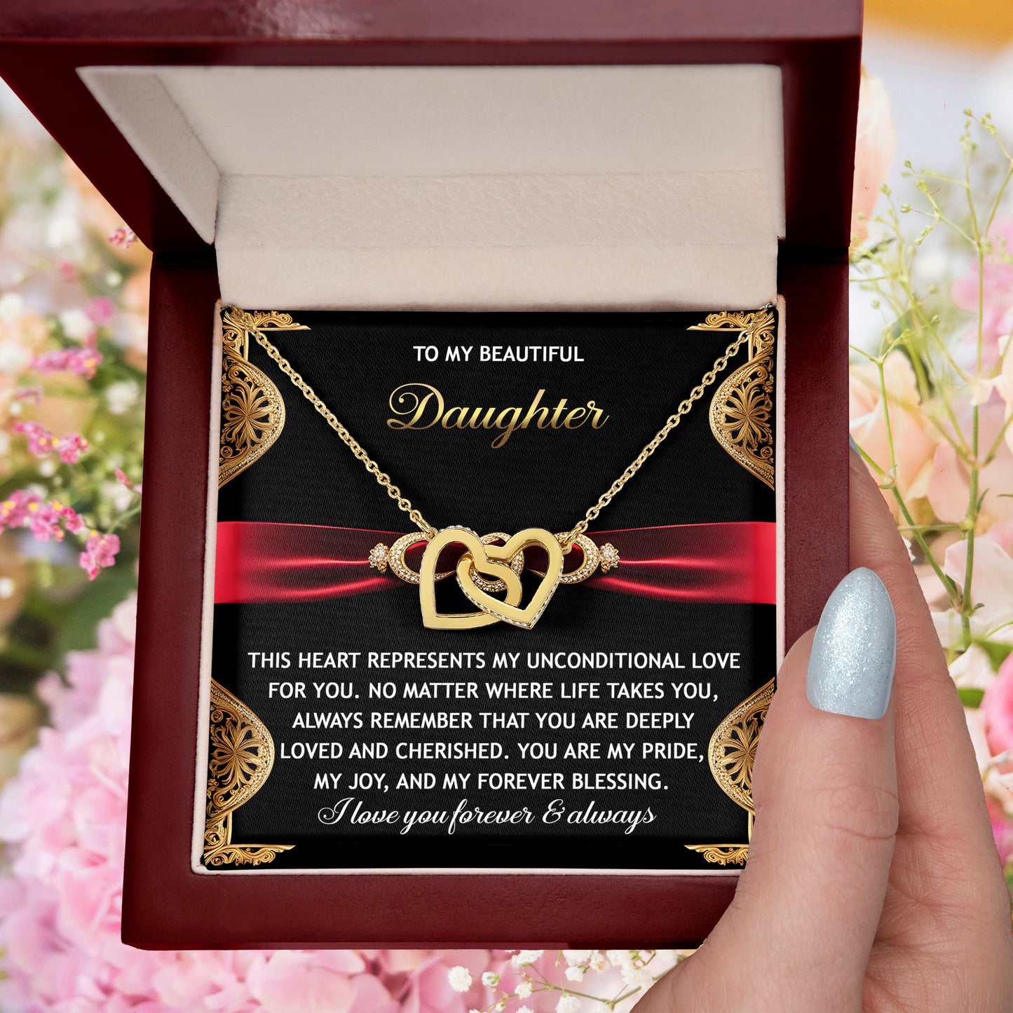 To My Beautiful Daughter - Unconditional Love - Interlocking Hearts Necklace - Mallard Moon Gift Shop