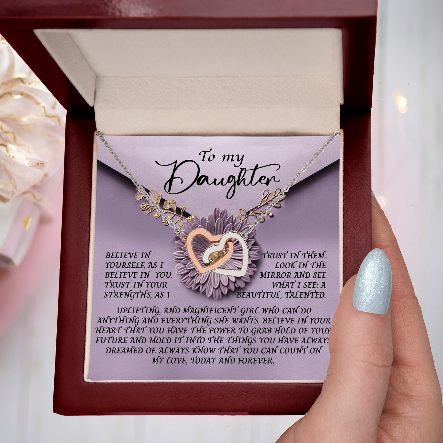 To My Magnificent Daughter - A Gift of Encouragement & Unbreakable Bond - Interlocking Hearts Necklace - Mallard Moon Gift Shop