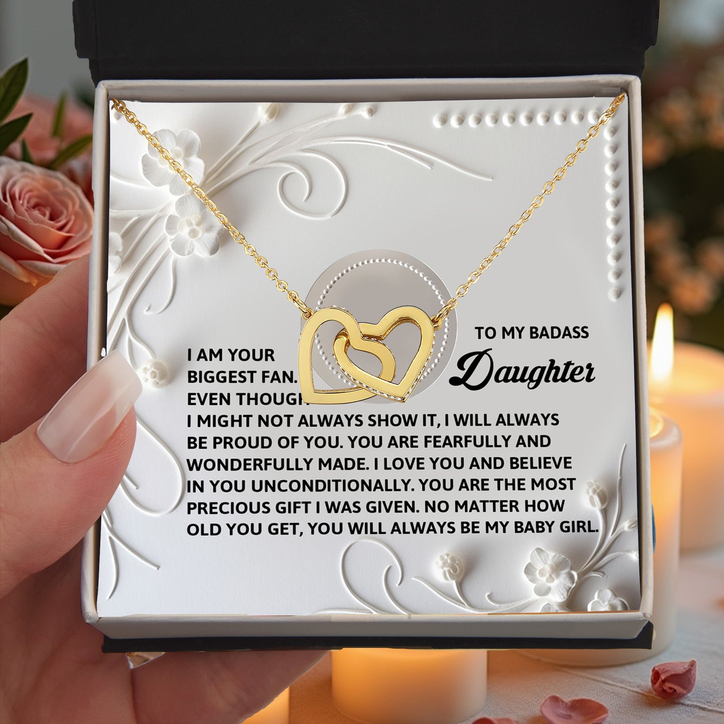 To My Badass Daughter - A Bold & Heartfelt Gift of Love -Interlocking Hearts Necklace - Mallard Moon Gift Shop