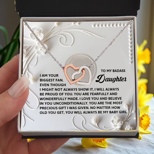 To My Badass Daughter - A Bold & Heartfelt Gift of Love -Interlocking Hearts Necklace - Mallard Moon Gift Shop