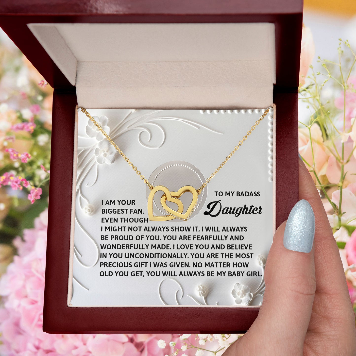 To My Badass Daughter - A Bold & Heartfelt Gift of Love -Interlocking Hearts Necklace - Mallard Moon Gift Shop