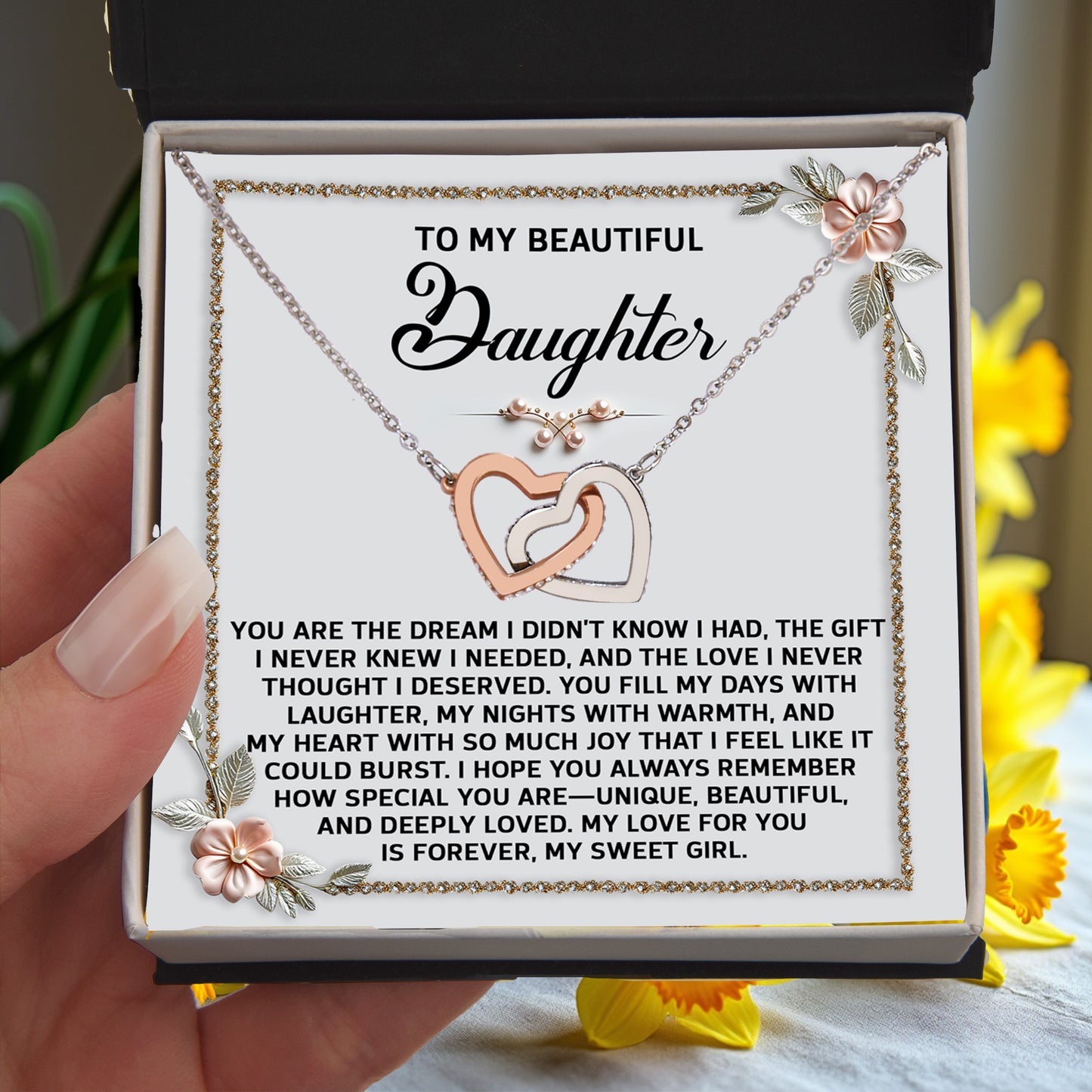 To My Beautiful Daughter - A Sentimental Gift of Love & Joy - Interlocking Hearts Necklace - Mallard Moon Gift Shop