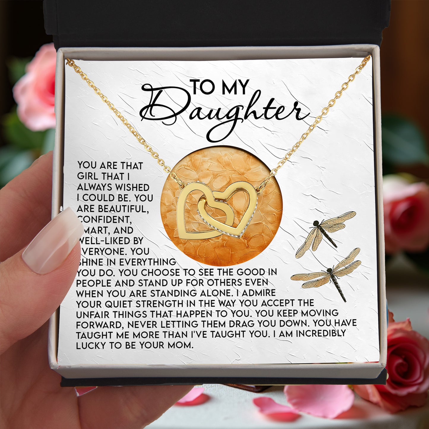 To My Daughter - Your Quiet Strength Inspires Me - Interlocking Hearts Necklace - Mallard Moon Gift Shop