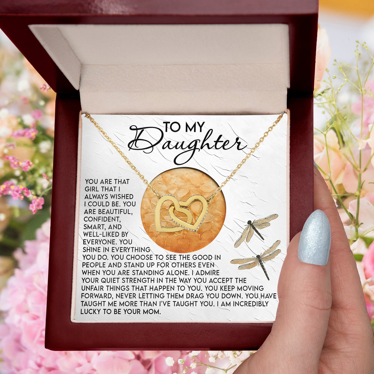 To My Daughter - Your Quiet Strength Inspires Me - Interlocking Hearts Necklace - Mallard Moon Gift Shop