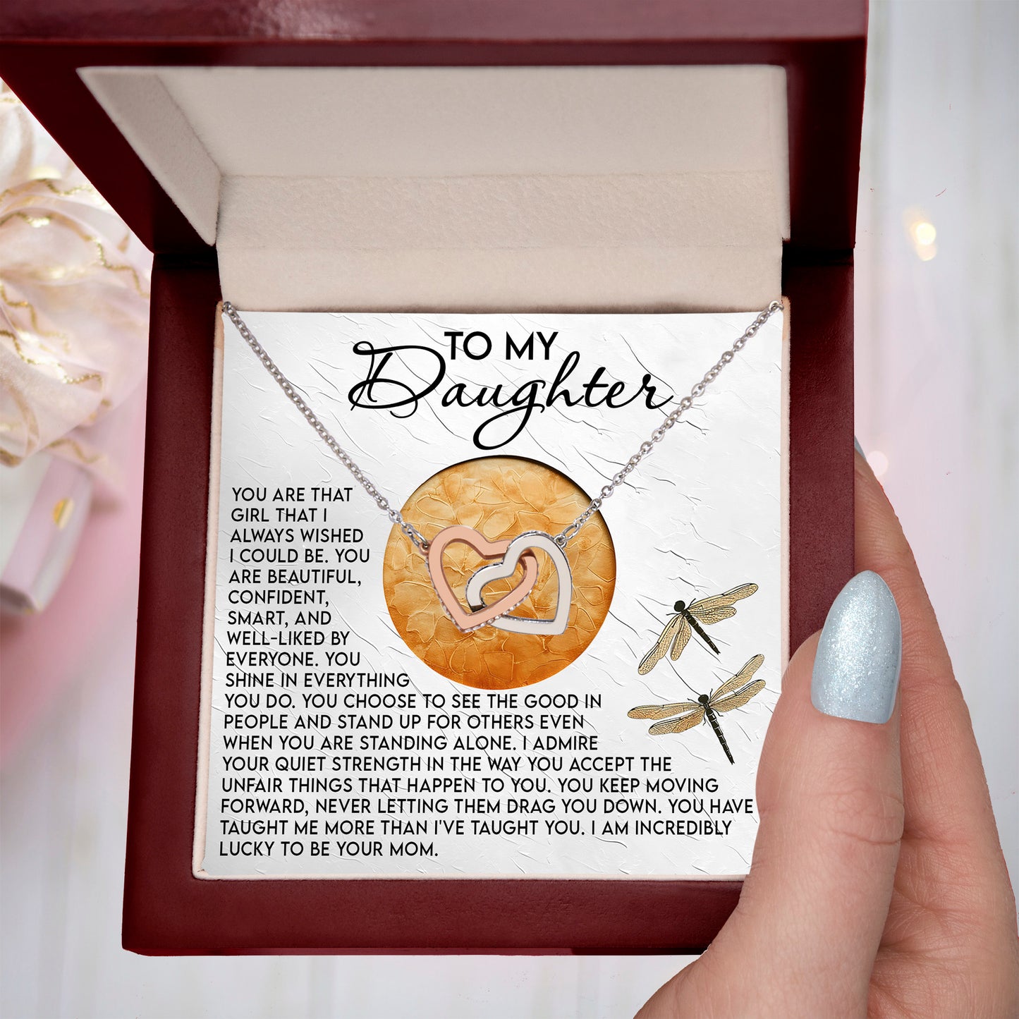 To My Daughter - Your Quiet Strength Inspires Me - Interlocking Hearts Necklace - Mallard Moon Gift Shop