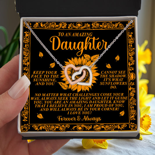 Gift for Daughter - Keep Your Face to the Sunshine - Interlocking Hearts Necklace - Mallard Moon Gift Shop