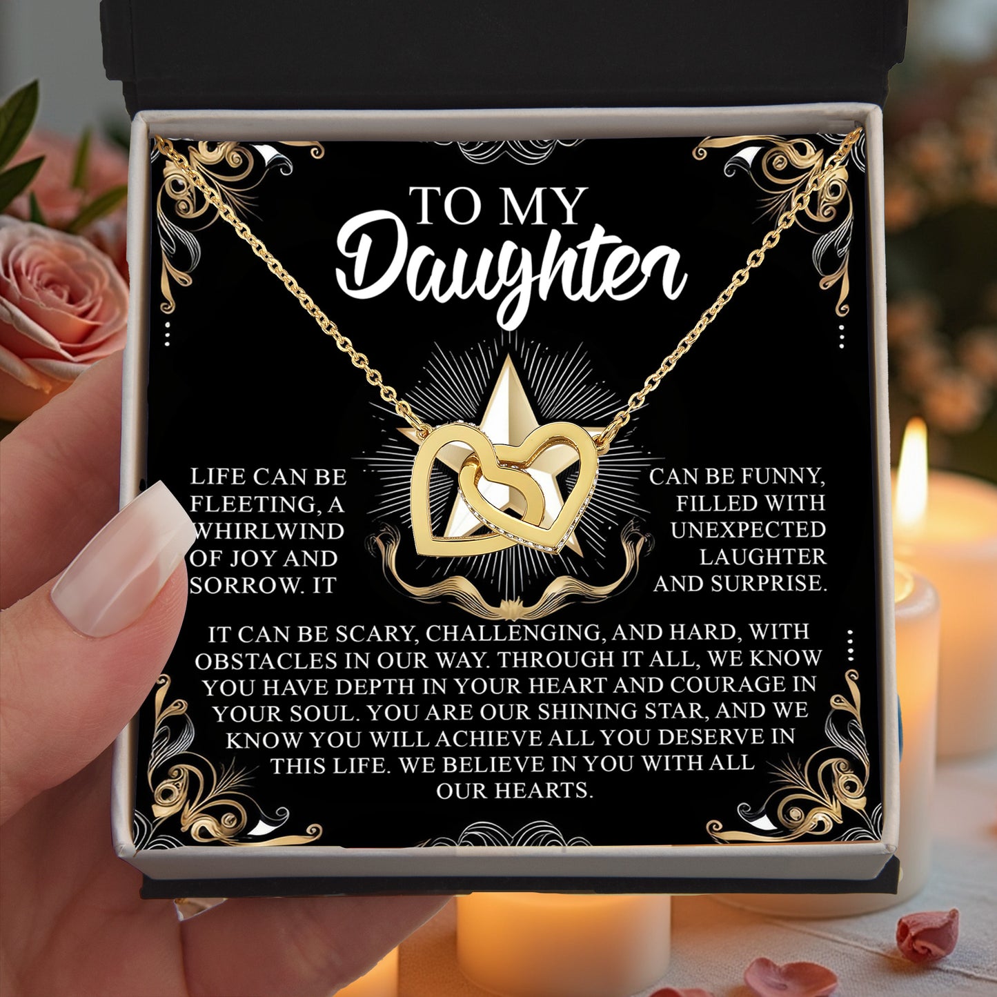 To My Daughter - You Are Our Shining Star - Interlocking Hearts Necklace - Mallard Moon Gift Shop