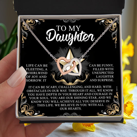 To My Daughter - You Are Our Shining Star - Interlocking Hearts Necklace - Mallard Moon Gift Shop