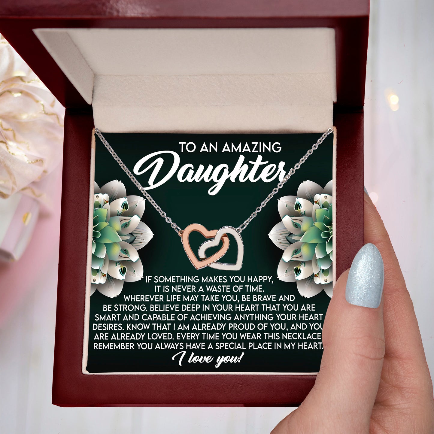 To an Amazing Daughter - You Always Have a Special Place in My Heart - Interlocking Hearts Necklace - Mallard Moon Gift Shop