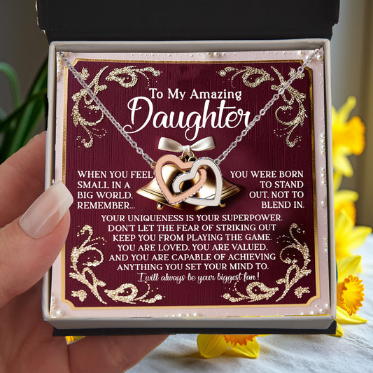 Gift for Daughter - Your Uniqueness Is Your Superpower - Interlocking Hearts Necklace - Mallard Moon Gift Shop