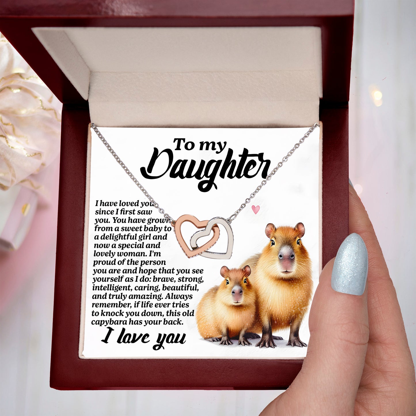 To My Daughter - Proud of You - Interlocking Hearts Necklace - Mallard Moon Gift Shop