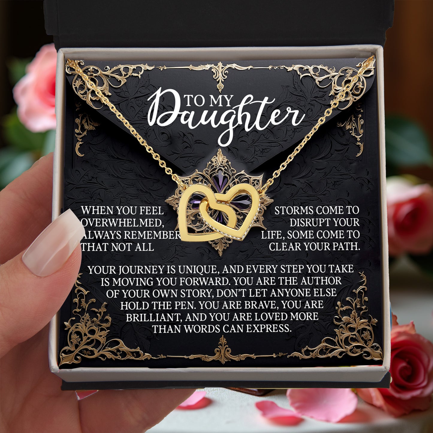 To My Daughter - You Are the Author of Your Own Story - Interlocking Hearts Necklace - Mallard Moon Gift Shop