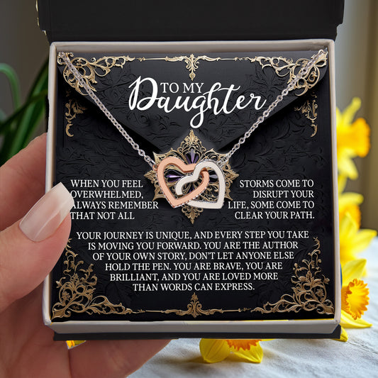 To My Daughter - You Are the Author of Your Own Story - Interlocking Hearts Necklace - Mallard Moon Gift Shop