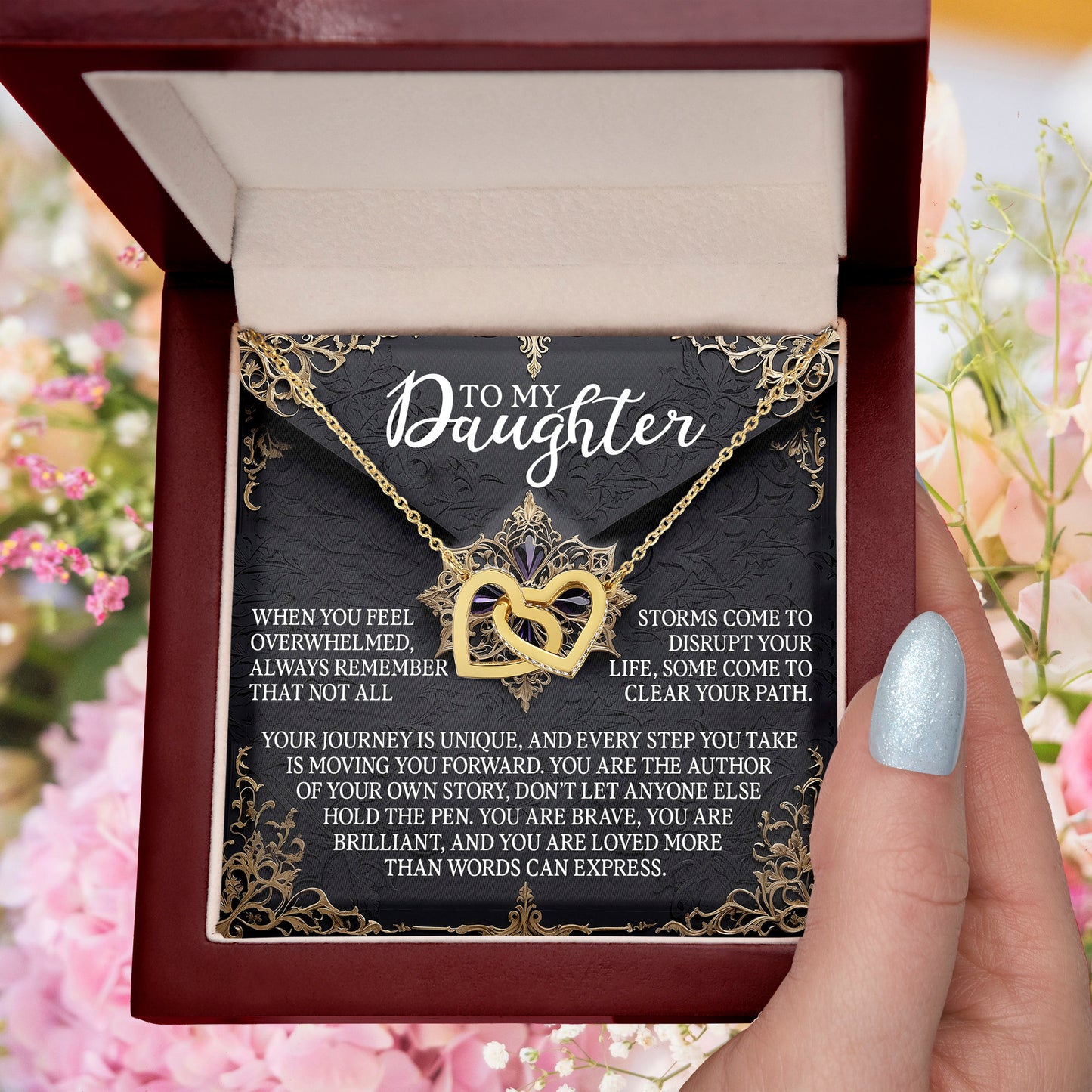 To My Daughter - You Are the Author of Your Own Story - Interlocking Hearts Necklace - Mallard Moon Gift Shop