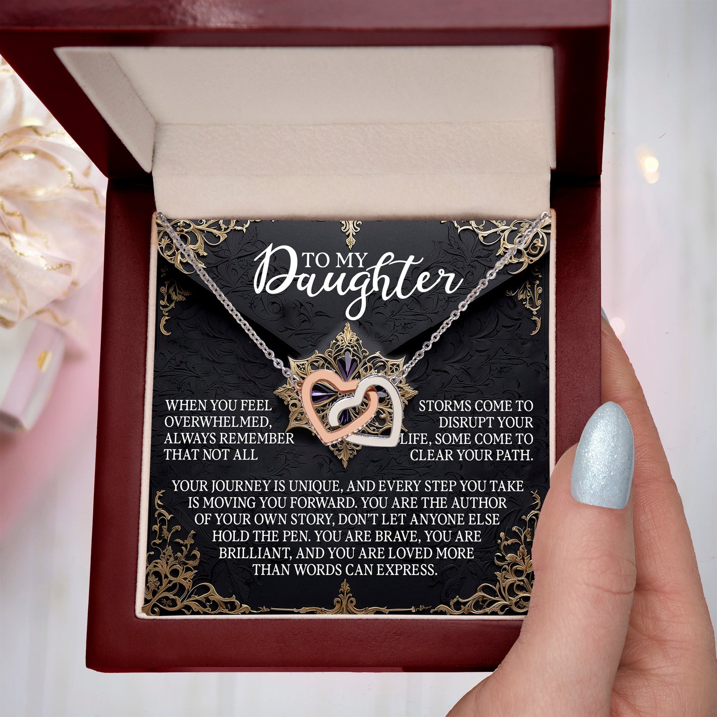 To My Daughter - You Are the Author of Your Own Story - Interlocking Hearts Necklace - Mallard Moon Gift Shop