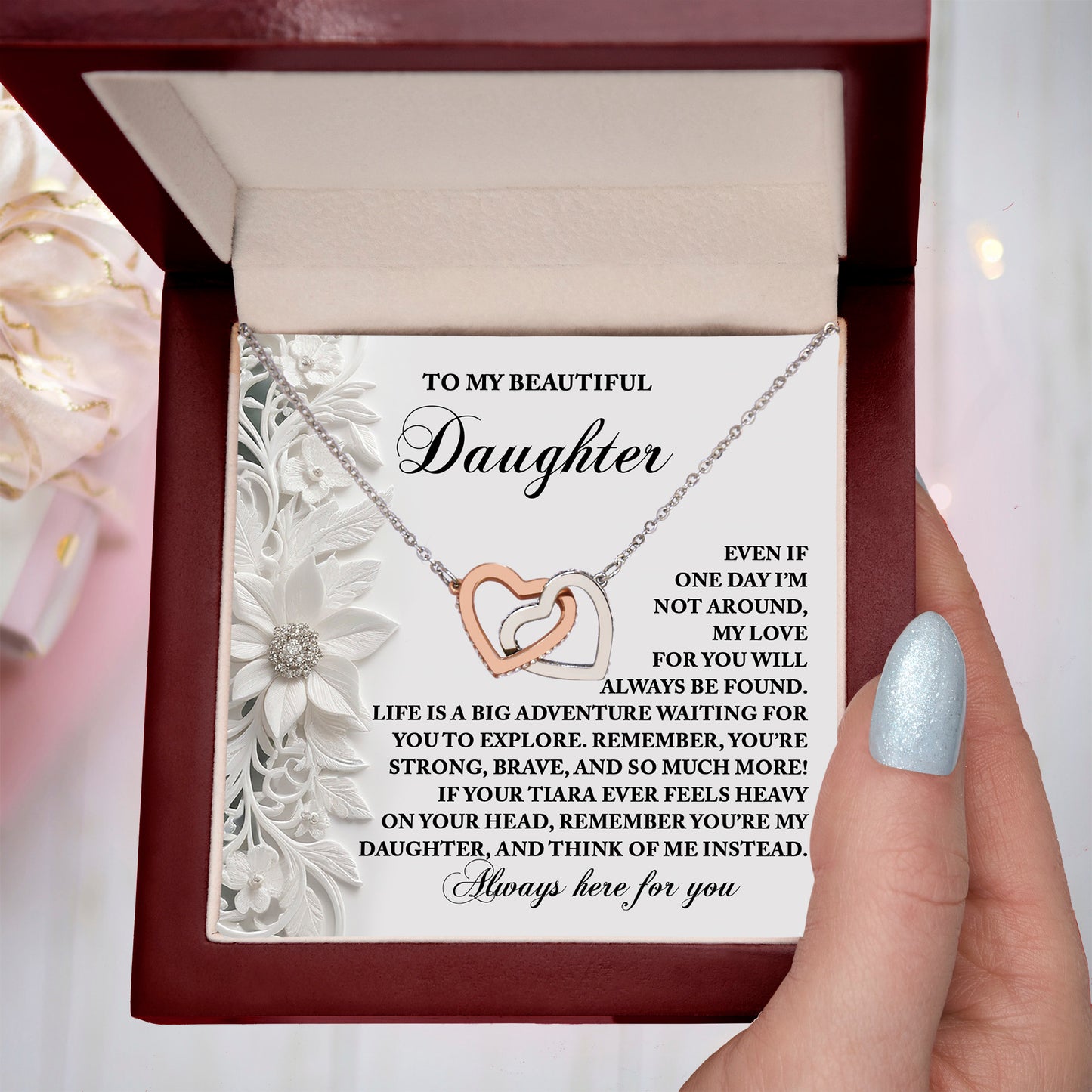 To My Beautiful Daughter - Inspirational Gift for Life's Adventures - Interlocking Hearts Necklace - Mallard Moon Gift Shop