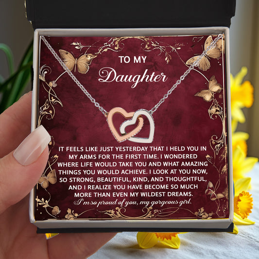 To My Daughter - Heartfelt Gift of Love & Pride - Interlocking Hearts Necklace - Mallard Moon Gift Shop