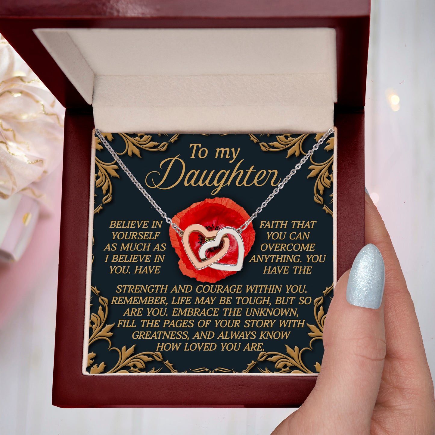 To My Daughter – Believe in Yourself - Interlocking Hearts Necklace - Mallard Moon Gift Shop