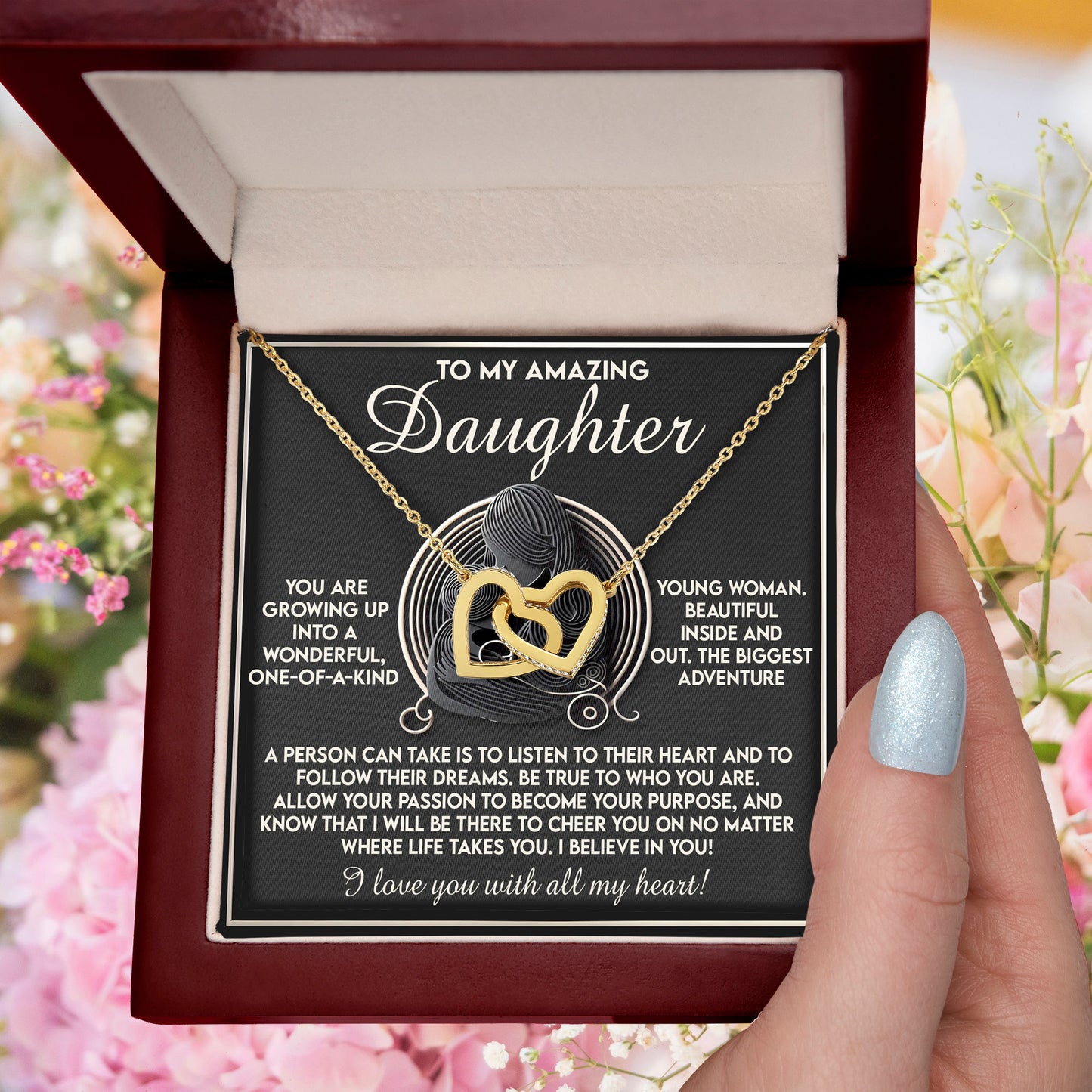 Gift for Daughter - I Believe in You with All My Heart - Interlocking Hearts Necklace - Mallard Moon Gift Shop