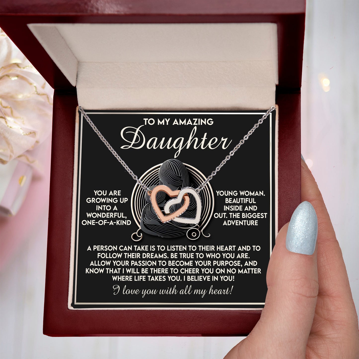 Gift for Daughter - I Believe in You with All My Heart - Interlocking Hearts Necklace - Mallard Moon Gift Shop