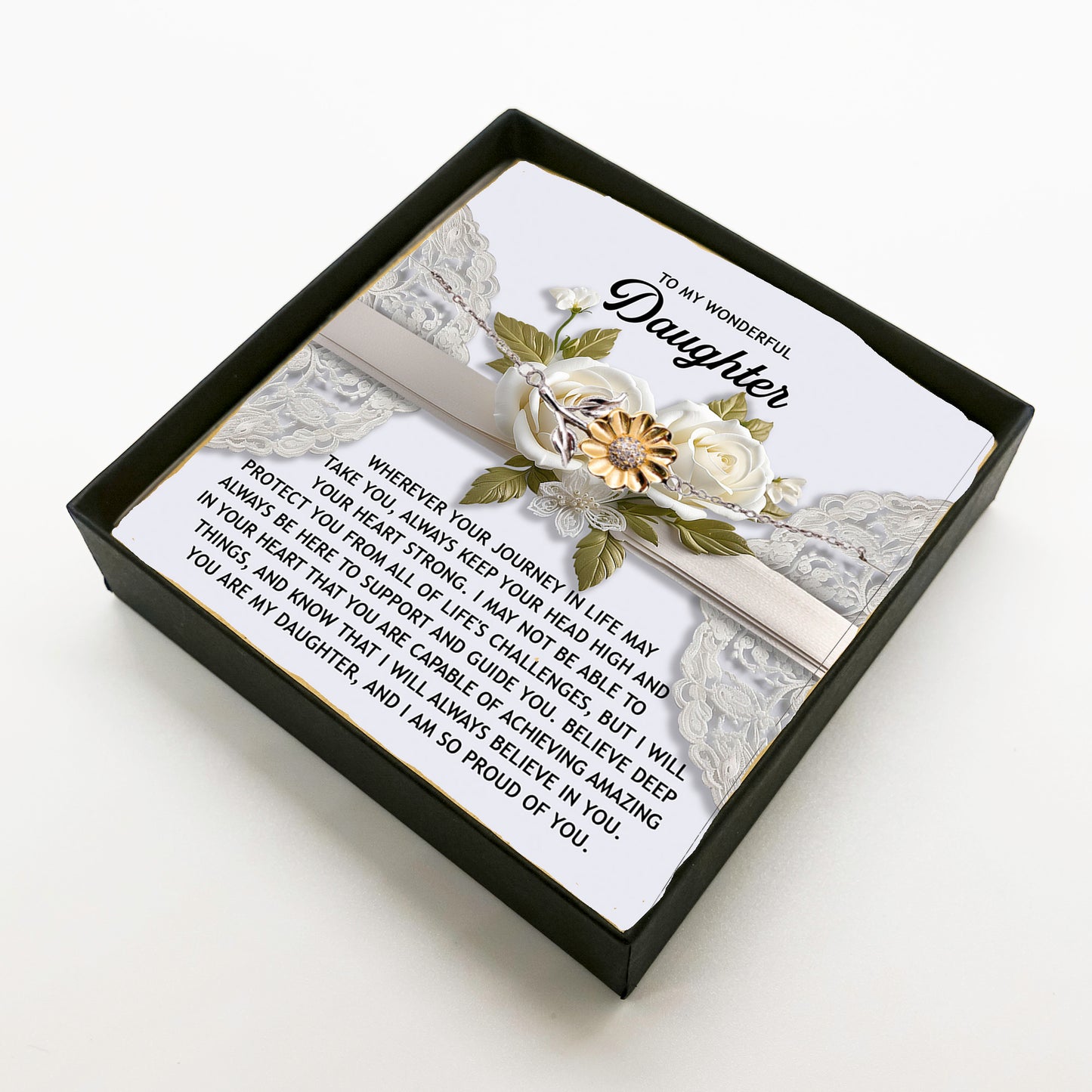 Daughter Sunflower Bracelet Sterling Silver with 18K Gold-Plated Petals – Inspirational Birthday Graduation Christmas Gift from Parent –Proud of You Heartfelt Message Card - Mallard Moon Gift Shop