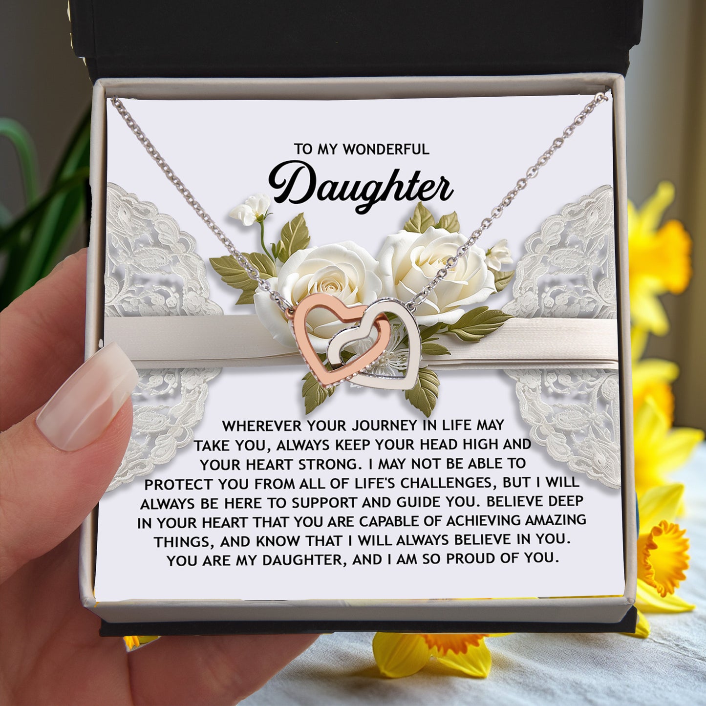 To My Wonderful Daughter - Interlocking Hearts Necklace – Inspirational Gift for Strength & Confidence - Mallard Moon Gift Shop