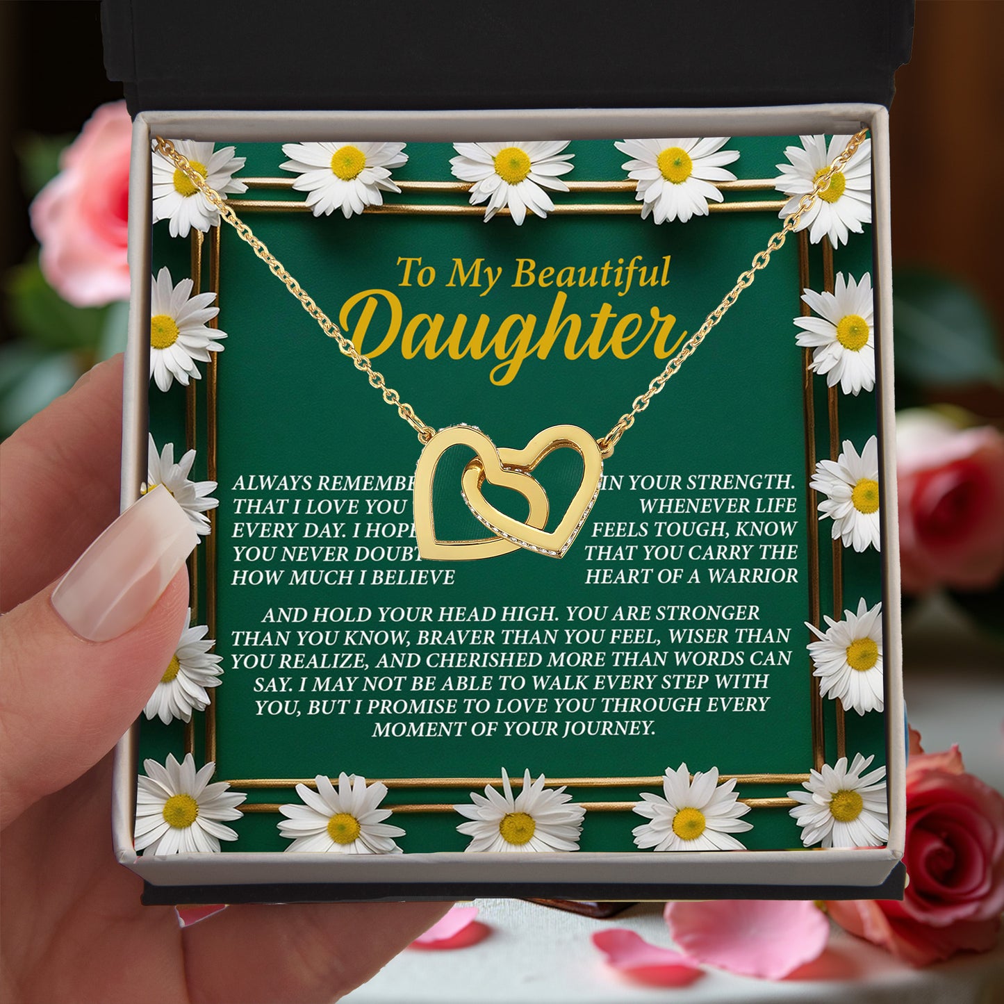 To My Beautiful Daughter - I Promise to Walk Every Step With You - Interlocking Hearts Necklace - Mallard Moon Gift Shop
