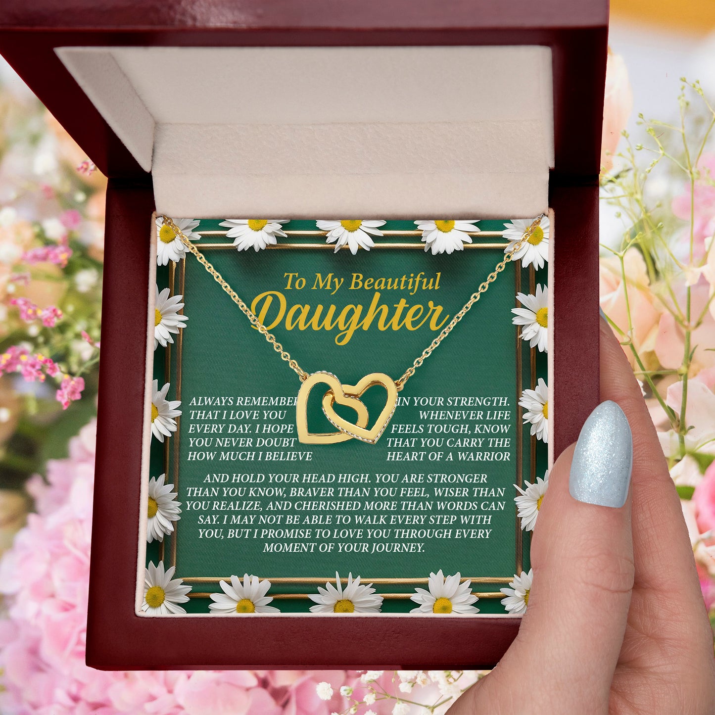 To My Beautiful Daughter - I Promise to Walk Every Step With You - Interlocking Hearts Necklace - Mallard Moon Gift Shop
