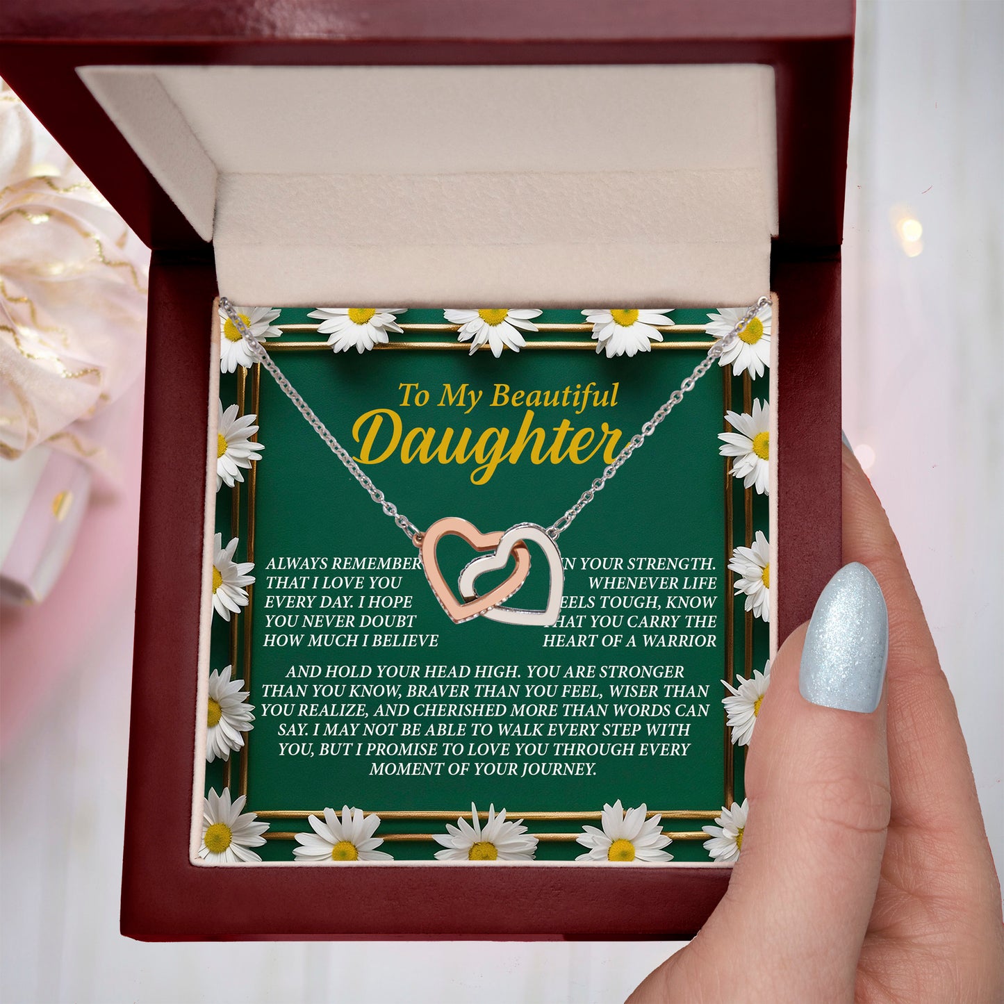To My Beautiful Daughter - I Promise to Walk Every Step With You - Interlocking Hearts Necklace - Mallard Moon Gift Shop