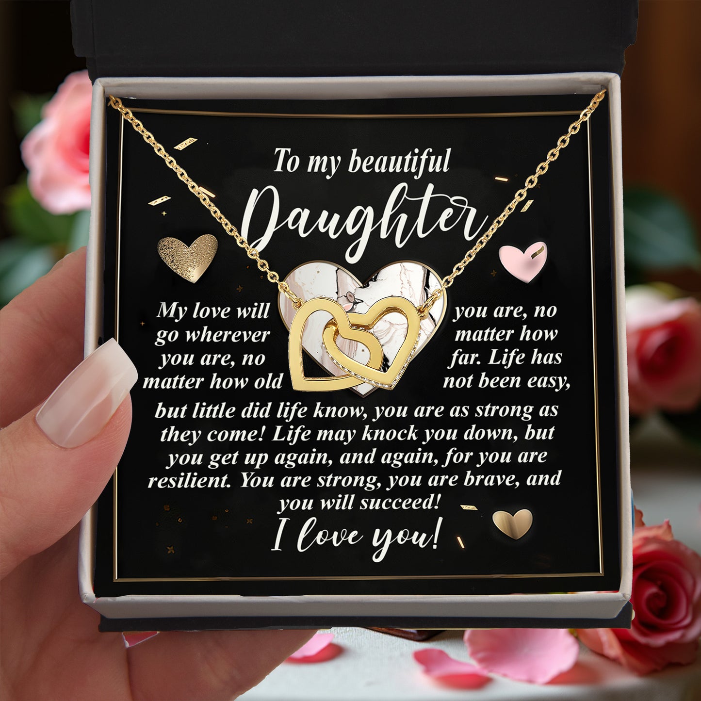 Gift for Daughter - My Love Will Go Wherever You Are - Interlocking Hearts Necklace - Mallard Moon Gift Shop