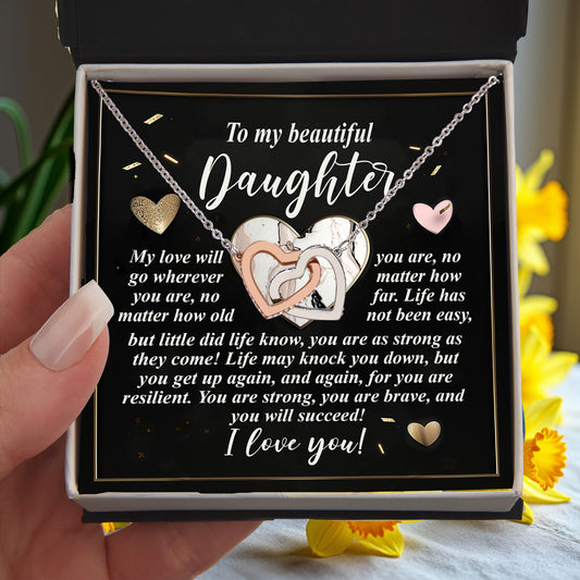 Gift for Daughter - My Love Will Go Wherever You Are - Interlocking Hearts Necklace - Mallard Moon Gift Shop