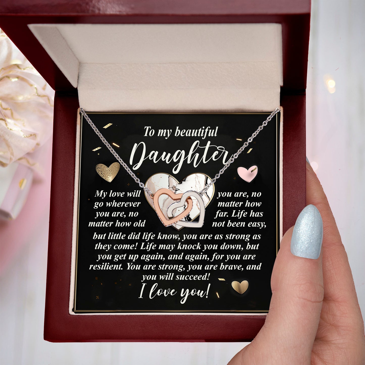 Gift for Daughter - My Love Will Go Wherever You Are - Interlocking Hearts Necklace - Mallard Moon Gift Shop