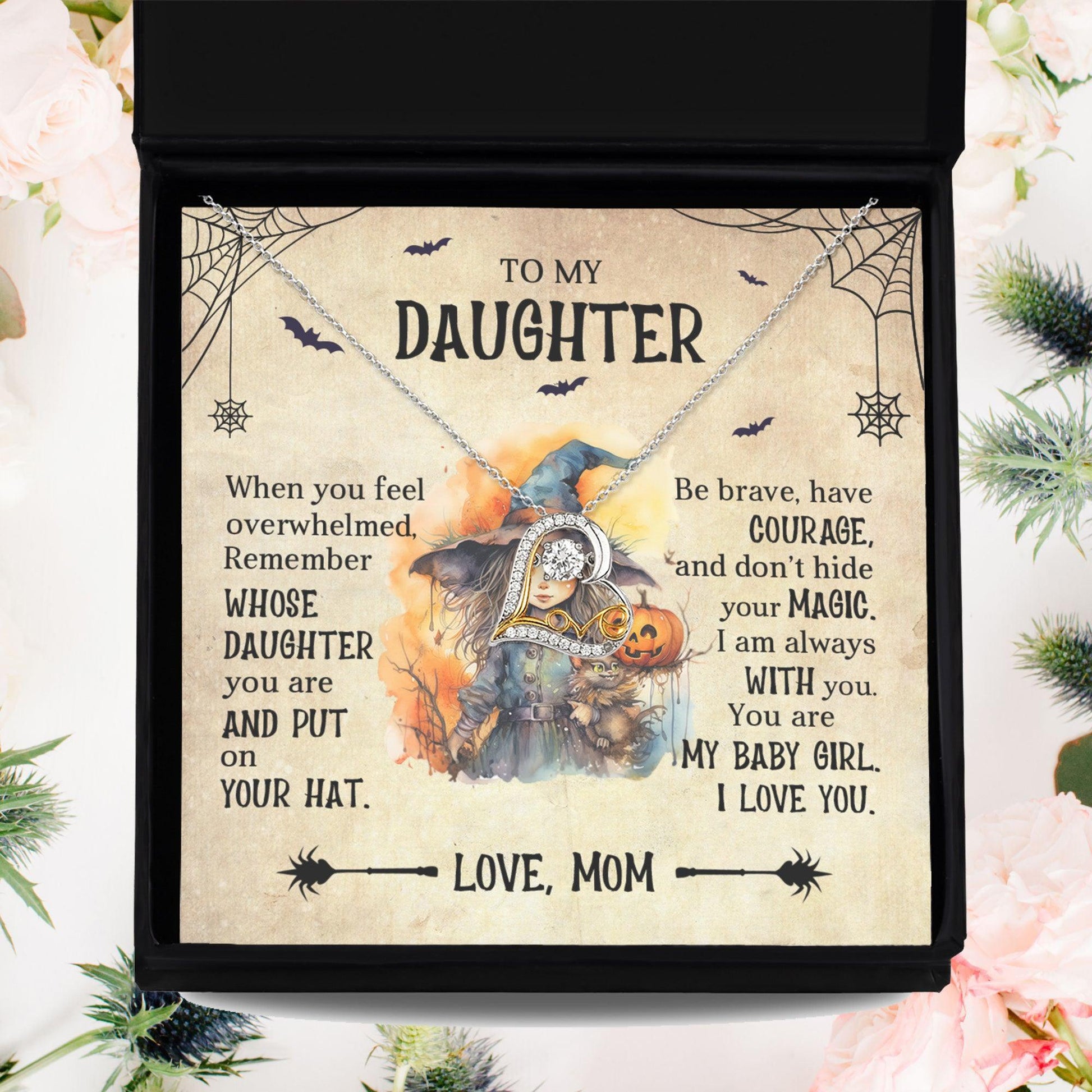 Daughter Halloween Inspired - Put Your Hat On and Don't Hide Your Magic Love Dancing Heart Necklace - Mallard Moon Gift Shop