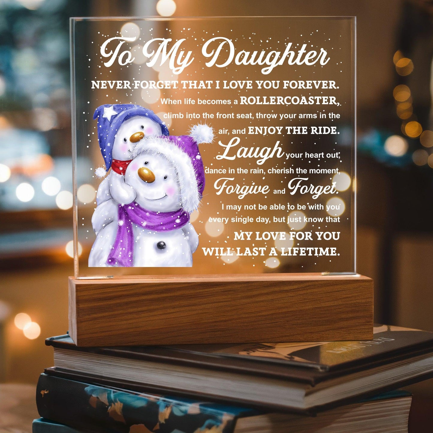 Daughter Gift - Enjoy The Ride Acrylic Square Plaque with LED Wooden Base - Mallard Moon Gift Shop