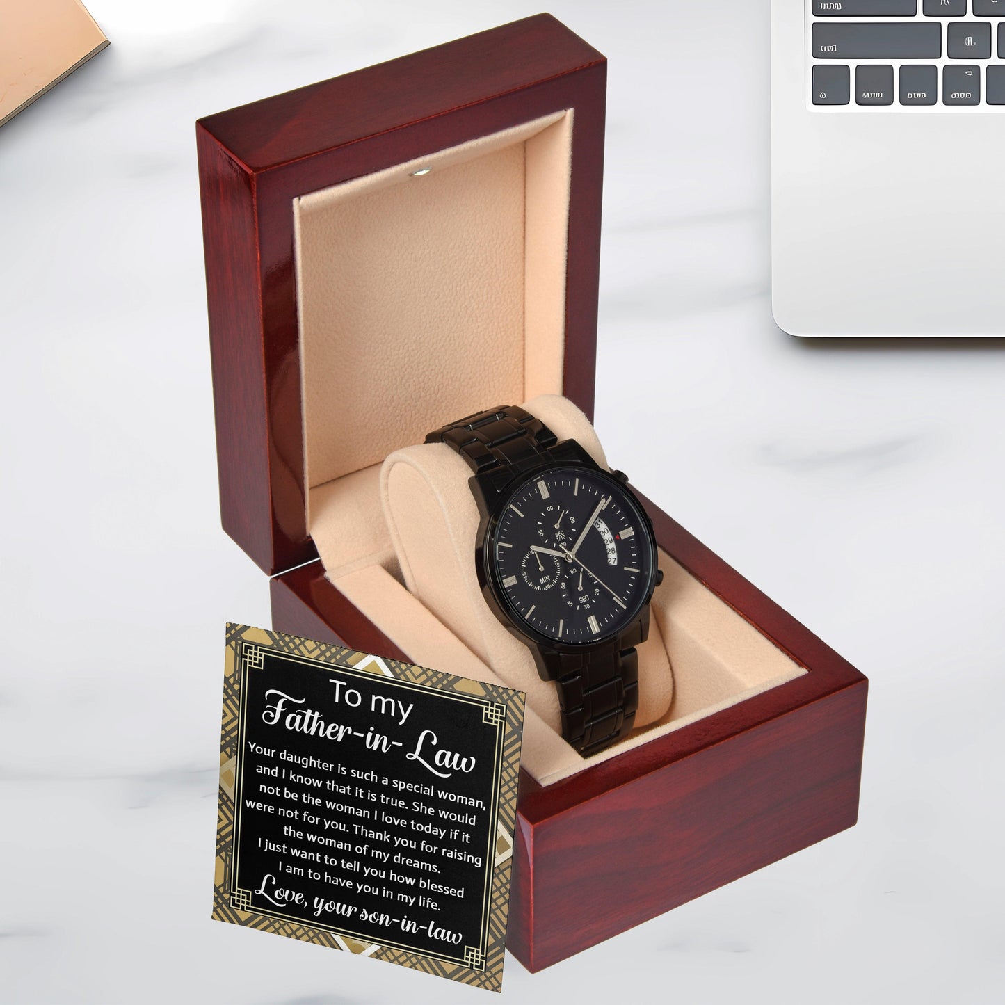 Gift for Father-In-Law - Your Daughter is a Special Woman From Son-in-law Black Chronograph Watch - Mallard Moon Gift Shop